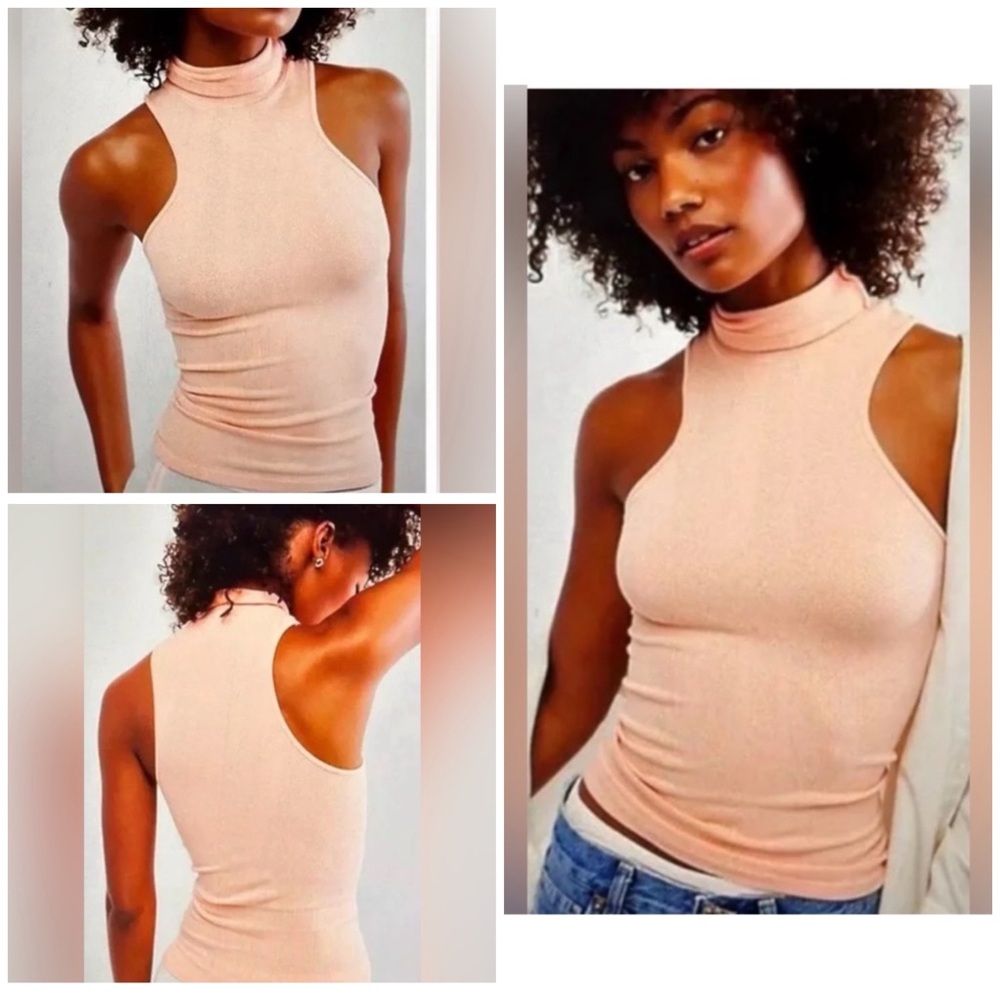 Sleeveless Mock Neck Tank Top - Peach Pink